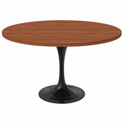 Verve Round Dining Table with MDF/Sintered Stone/Resin Tabletop in Black Stainless Steel Pedestal Base MDF 48 Inch Cognac Brown Dining Table Leisuremod