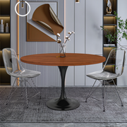 Verve Round Dining Table with MDF/Sintered Stone/Resin Tabletop in Black Stainless Steel Pedestal Base MDF 48 Inch Cognac Brown Dining Table Leisuremod