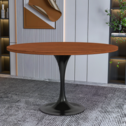 Verve Round Dining Table with MDF/Sintered Stone/Resin Tabletop in Black Stainless Steel Pedestal Base MDF 48 Inch Cognac Brown Dining Table Leisuremod