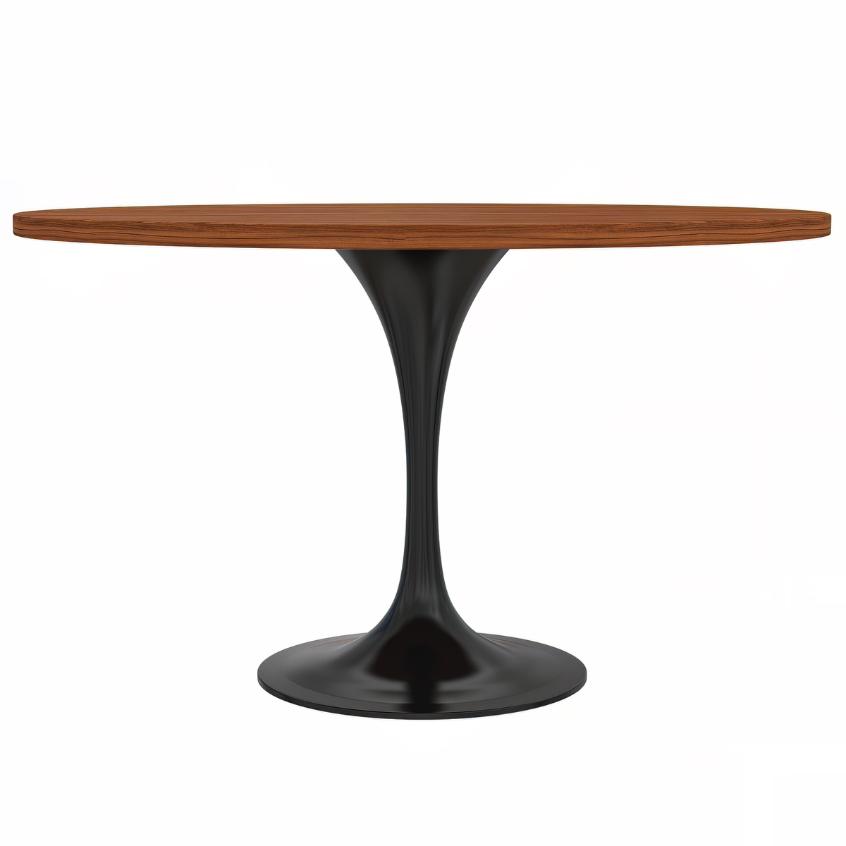 Verve Round Dining Table with MDF/Sintered Stone/Resin Tabletop in Black Stainless Steel Pedestal Base MDF 48 Inch Cognac Brown Dining Table Leisuremod
