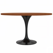 Verve Round Dining Table with MDF/Sintered Stone/Resin Tabletop in Black Stainless Steel Pedestal Base MDF 48 Inch Cognac Brown Dining Table Leisuremod