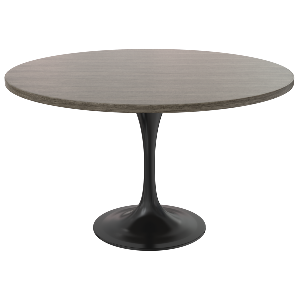 Verve Round Dining Table with MDF/Sintered Stone/Resin Tabletop in Black Stainless Steel Pedestal Base MDF 48 Inch Dark Maple Dining Table Leisuremod