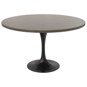 Verve Round Dining Table with MDF/Sintered Stone/Resin Tabletop in Black Stainless Steel Pedestal Base MDF 48 Inch Dark Maple Dining Table Leisuremod