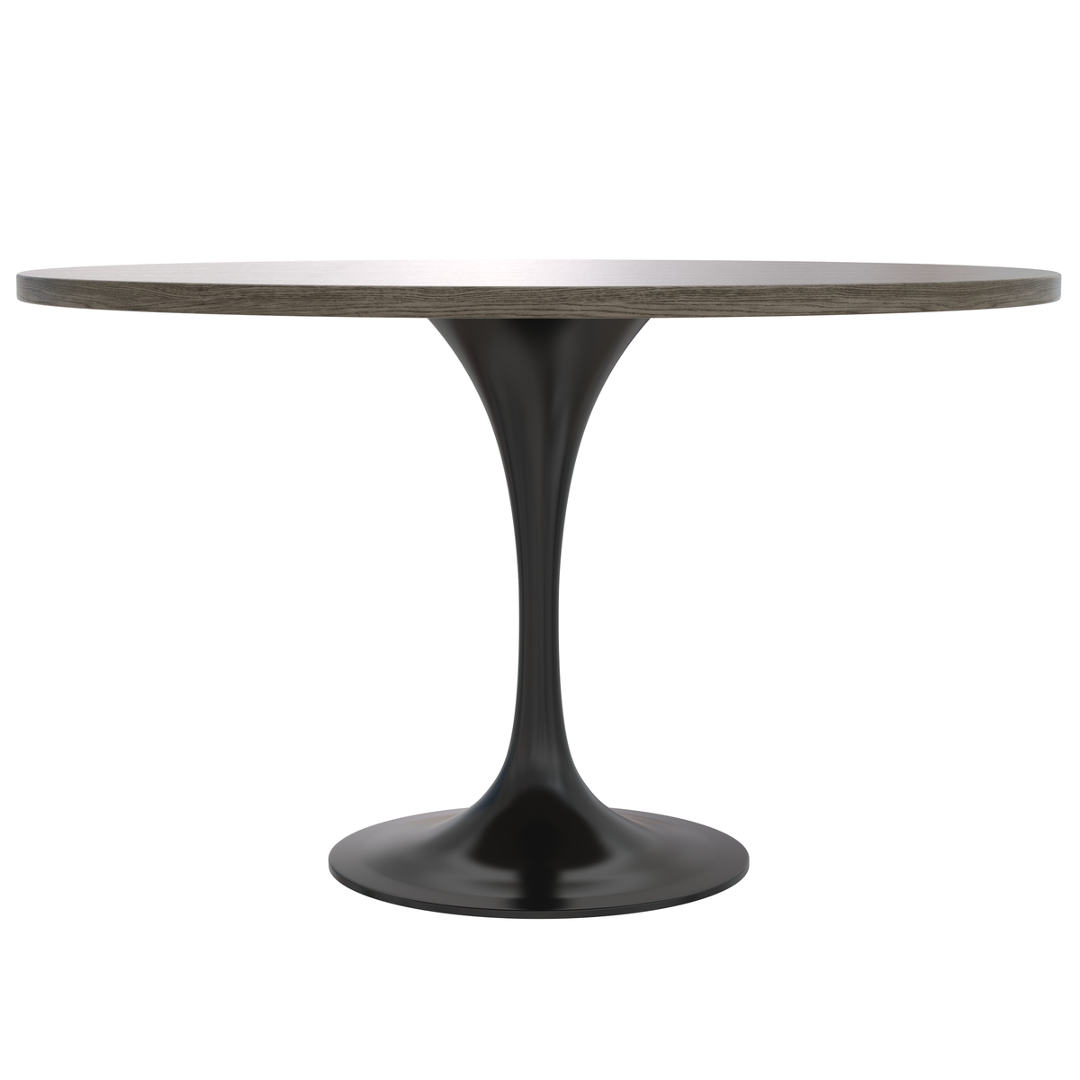 Verve Round Dining Table with MDF/Sintered Stone/Resin Tabletop in Black Stainless Steel Pedestal Base MDF 48 Inch Dark Maple Dining Table Leisuremod