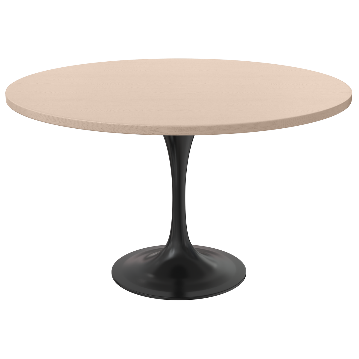 Verve Round Dining Table with MDF/Sintered Stone/Resin Tabletop in Black Stainless Steel Pedestal Base MDF 48 Inch Natural Wood Dining Table Leisuremod