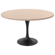 Verve Round Dining Table with MDF/Sintered Stone/Resin Tabletop in Black Stainless Steel Pedestal Base MDF 48 Inch Natural Wood Dining Table Leisuremod