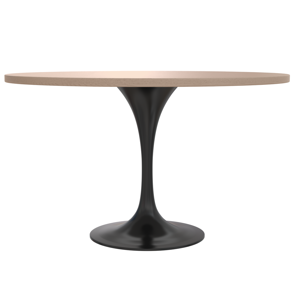 Verve Round Dining Table with MDF/Sintered Stone/Resin Tabletop in Black Stainless Steel Pedestal Base MDF 48 Inch Natural Wood Dining Table Leisuremod