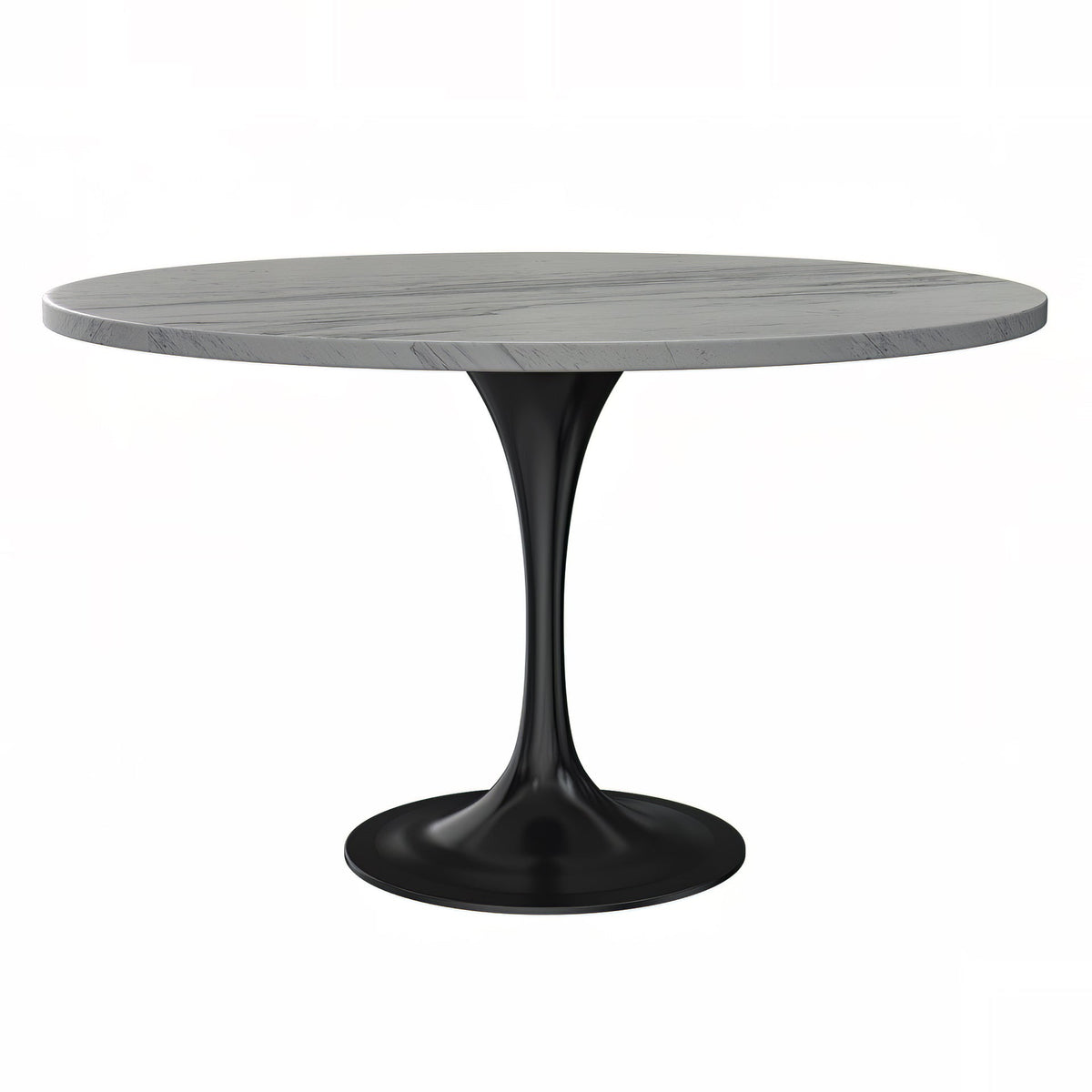Verve Round Dining Table with MDF/Sintered Stone/Resin Tabletop in Black Stainless Steel Pedestal Base Resin 48 Inch White Resin Dining Table Leisuremod