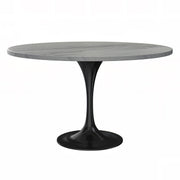 Verve Round Dining Table with MDF/Sintered Stone/Resin Tabletop in Black Stainless Steel Pedestal Base Resin 48 Inch White Resin Dining Table Leisuremod