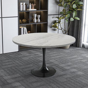 Verve Round Dining Table with MDF/Sintered Stone/Resin Tabletop in Black Stainless Steel Pedestal Base Resin 48 Inch White Resin Dining Table Leisuremod