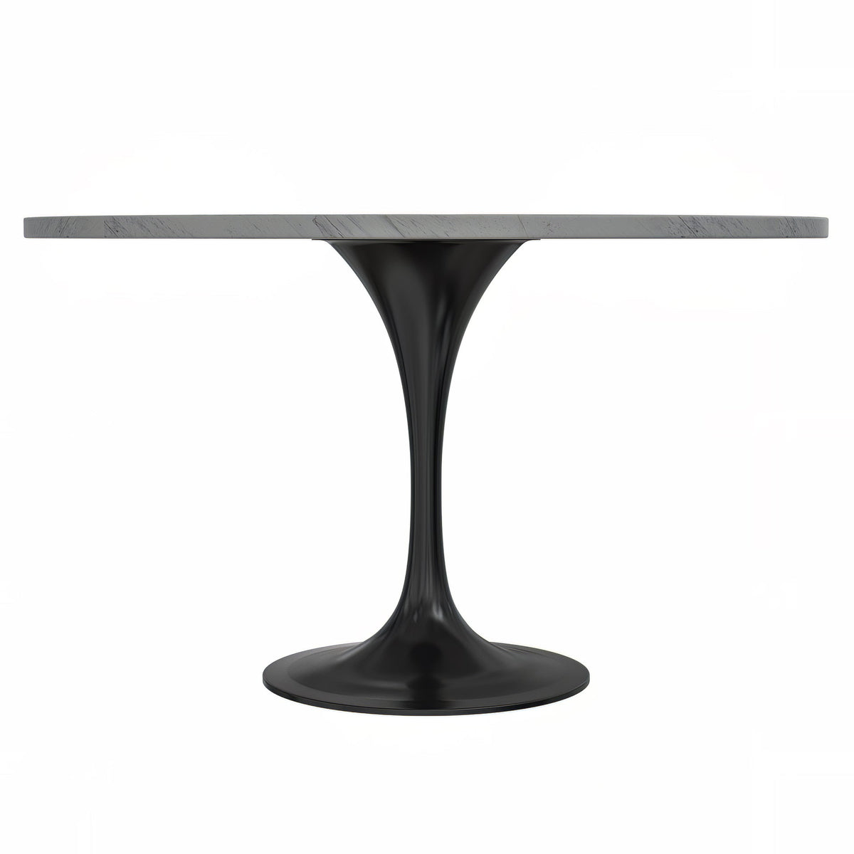 Verve Round Dining Table with MDF/Sintered Stone/Resin Tabletop in Black Stainless Steel Pedestal Base Resin 48 Inch White Resin Dining Table Leisuremod