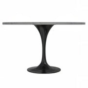 Verve Round Dining Table with MDF/Sintered Stone/Resin Tabletop in Black Stainless Steel Pedestal Base Resin 48 Inch White Resin Dining Table Leisuremod
