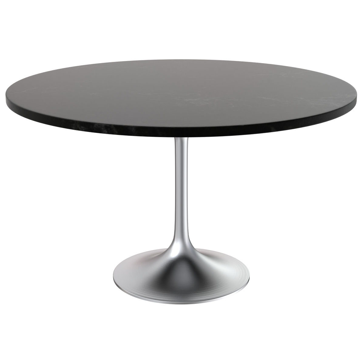 Verve Round Dining Table with MDF/Sintered Stone/Resin Tabletop in Silver Stainless Steel Pedestal Base MDF 48 Inch Black MDF Dining Table Leisuremod
