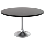 Verve Round Dining Table with MDF/Sintered Stone/Resin Tabletop in Silver Stainless Steel Pedestal Base MDF 48 Inch Black MDF Dining Table Leisuremod