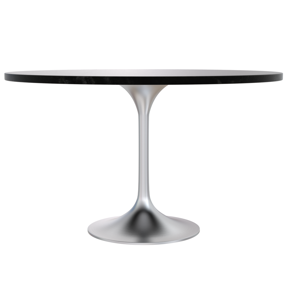 Verve Round Dining Table with MDF/Sintered Stone/Resin Tabletop in Silver Stainless Steel Pedestal Base MDF 48 Inch Black MDF Dining Table Leisuremod