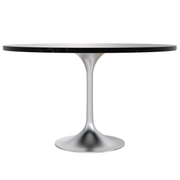 Verve Round Dining Table with MDF/Sintered Stone/Resin Tabletop in Silver Stainless Steel Pedestal Base MDF 48 Inch Black MDF Dining Table Leisuremod