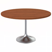 Verve Round Dining Table with MDF/Sintered Stone/Resin Tabletop in Silver Stainless Steel Pedestal Base MDF 48 Inch Cognac Brown Dining Table Leisuremod