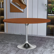 Verve Round Dining Table with MDF/Sintered Stone/Resin Tabletop in Silver Stainless Steel Pedestal Base MDF 48 Inch Cognac Brown Dining Table Leisuremod