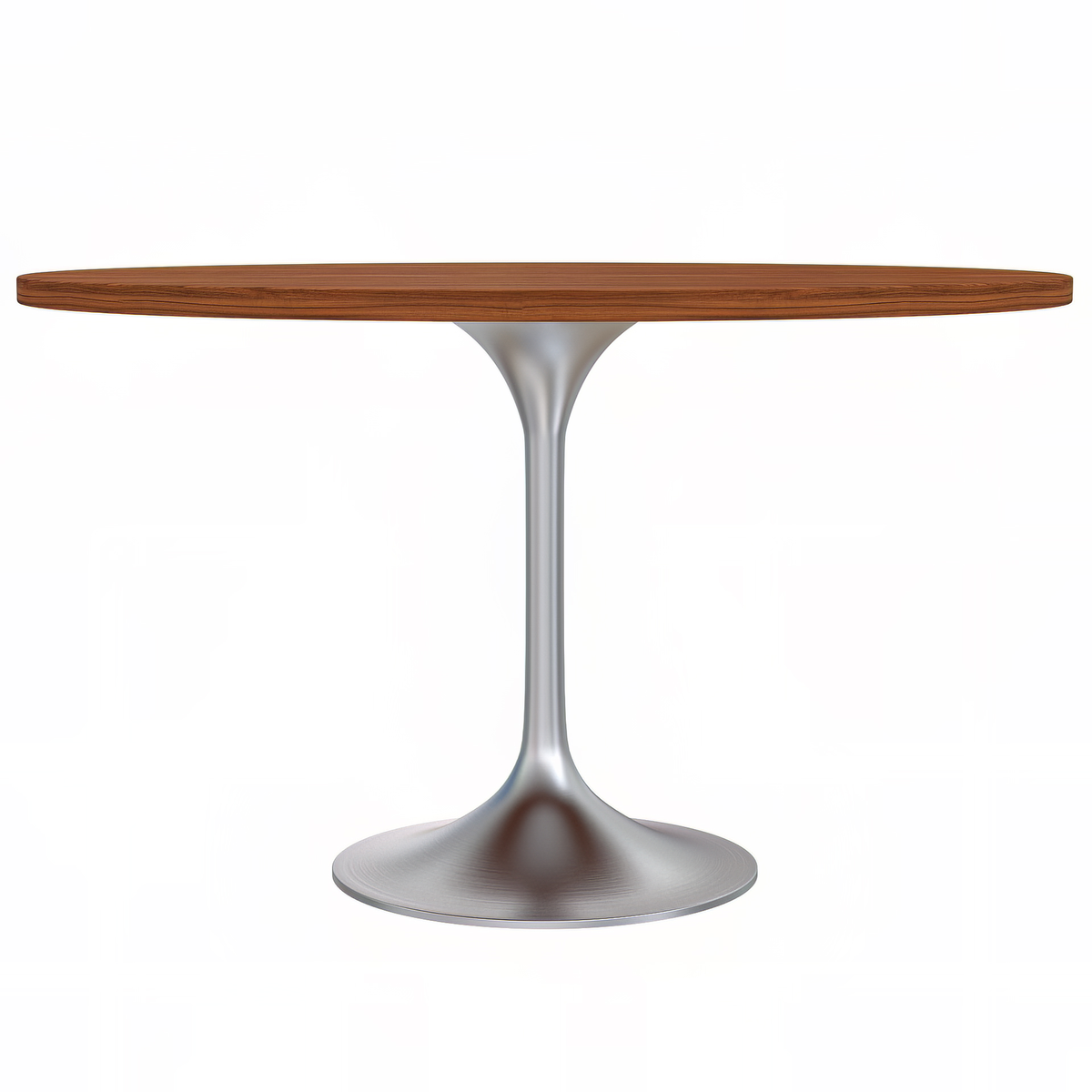 Verve Round Dining Table with MDF/Sintered Stone/Resin Tabletop in Silver Stainless Steel Pedestal Base MDF 48 Inch Cognac Brown Dining Table Leisuremod