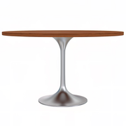 Verve Round Dining Table with MDF/Sintered Stone/Resin Tabletop in Silver Stainless Steel Pedestal Base MDF 48 Inch Cognac Brown Dining Table Leisuremod