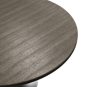 Verve Round Dining Table with MDF/Sintered Stone/Resin Tabletop in Silver Stainless Steel Pedestal Base MDF 48 Inch Dark Maple Dining Table Leisuremod