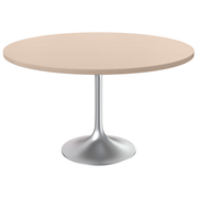 Verve Round Dining Table with MDF/Sintered Stone/Resin Tabletop in Silver Stainless Steel Pedestal Base MDF 48 Inch Natural Wood Dining Table Leisuremod