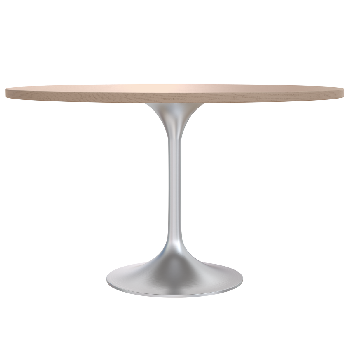 Verve Round Dining Table with MDF/Sintered Stone/Resin Tabletop in Silver Stainless Steel Pedestal Base MDF 48 Inch Natural Wood Dining Table Leisuremod