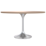 Verve Round Dining Table with MDF/Sintered Stone/Resin Tabletop in Silver Stainless Steel Pedestal Base MDF 48 Inch Natural Wood Dining Table Leisuremod
