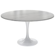 Verve Round Dining Table with MDF/Sintered Stone/Resin Tabletop in White Stainless Steel Pedestal Base