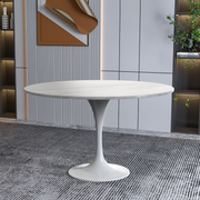 Verve Round Dining Table with MDF/Sintered Stone/Resin Tabletop in White Stainless Steel Pedestal Base