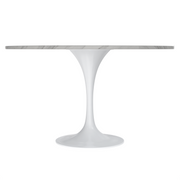 Verve Round Dining Table with MDF/Sintered Stone/Resin Tabletop in White Stainless Steel Pedestal Base
