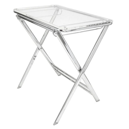 Victorian Acrylic Foldable End Side Table Tray with Chrome Metal Legs - Elax Furniture