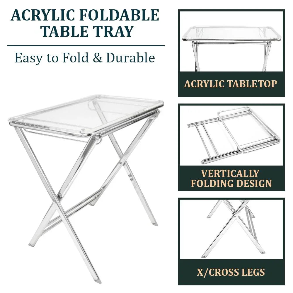 Victorian Acrylic Foldable End Side Table Tray with Chrome Metal Legs - Elax Furniture