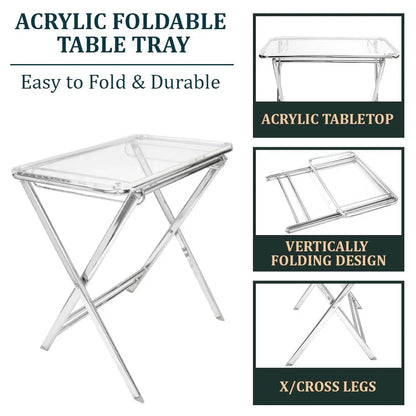 Victorian Acrylic Foldable End Side Table Tray with Chrome Metal Legs - Elax Furniture