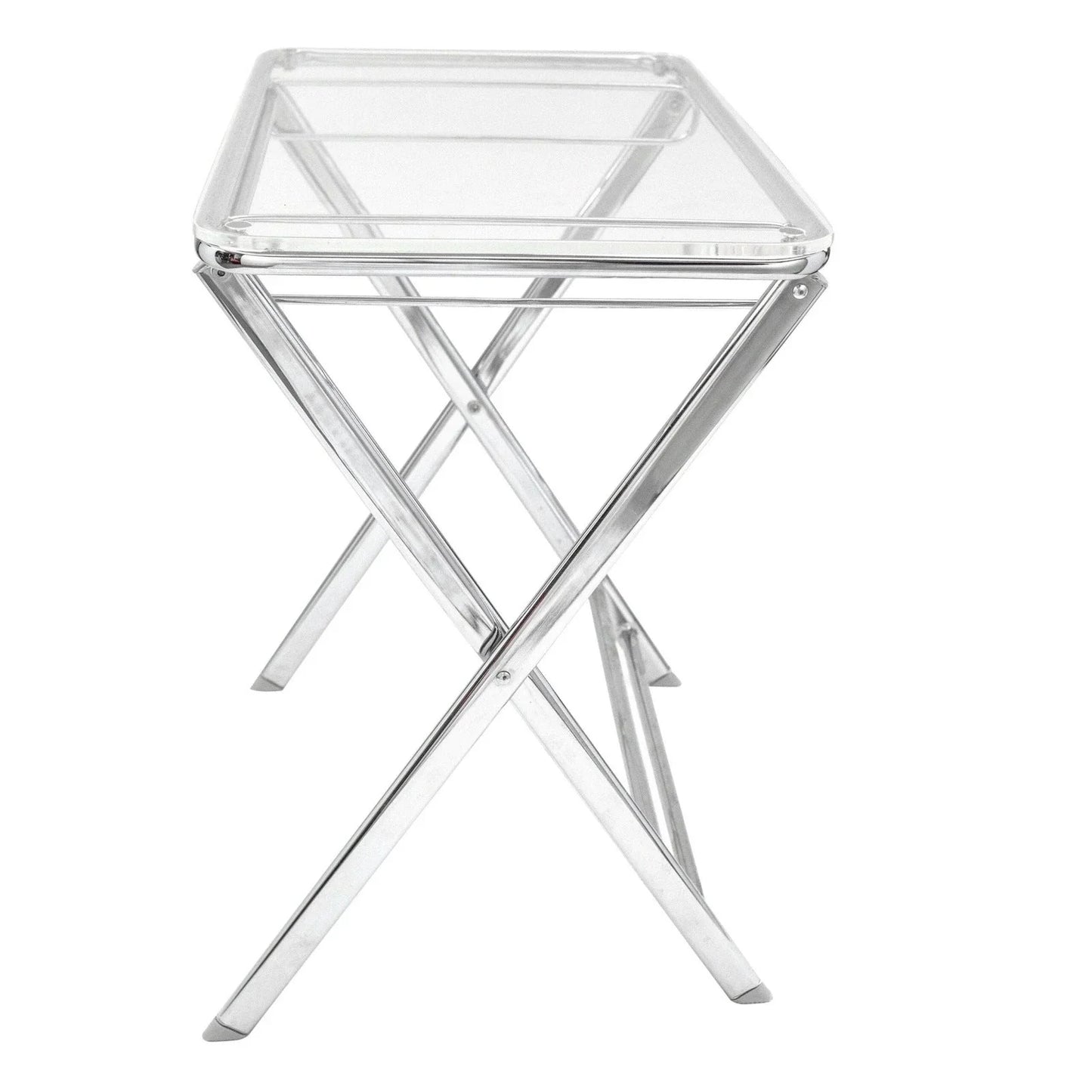 Victorian Acrylic Foldable End Side Table Tray with Chrome Metal Legs - Elax Furniture