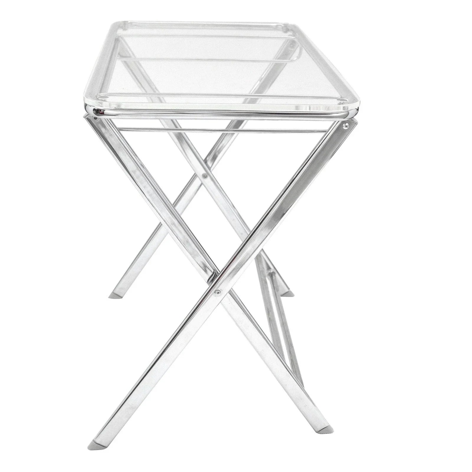 Victorian Acrylic Foldable End Side Table Tray with Chrome Metal Legs - Elax Furniture