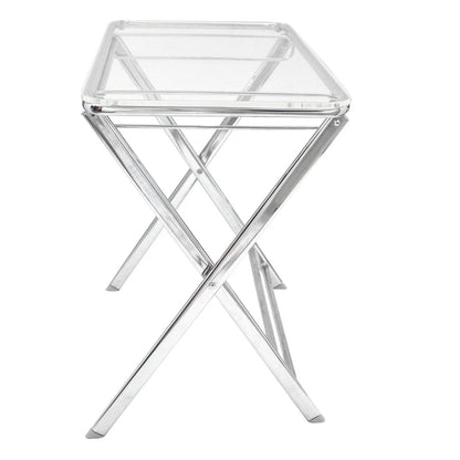Victorian Acrylic Foldable End Side Table Tray with Chrome Metal Legs - Elax Furniture
