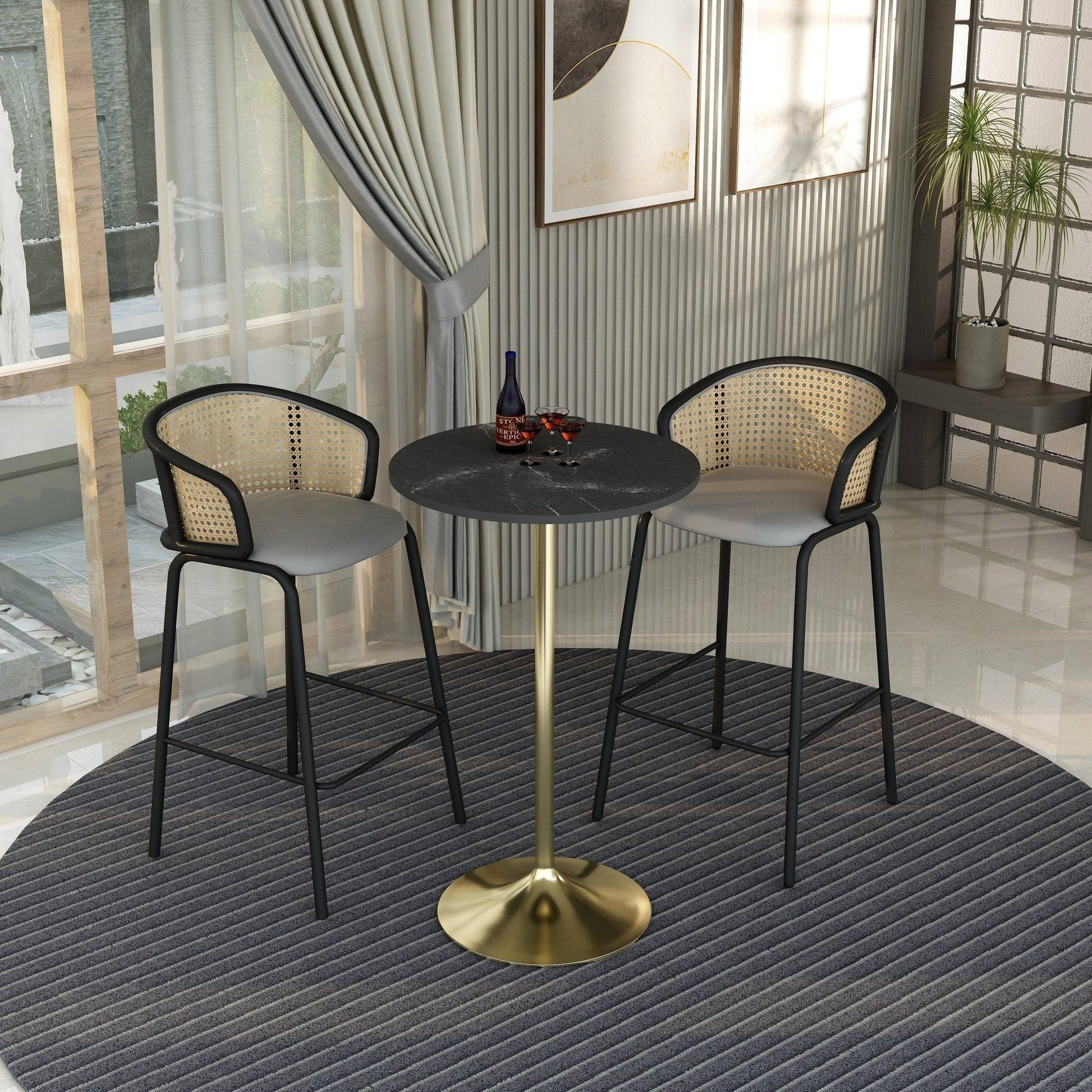 Verve Bar Height Dining Table with 27" Round MDF Top and Gold Stainless Steel Pedestal Base - Elax Furniture