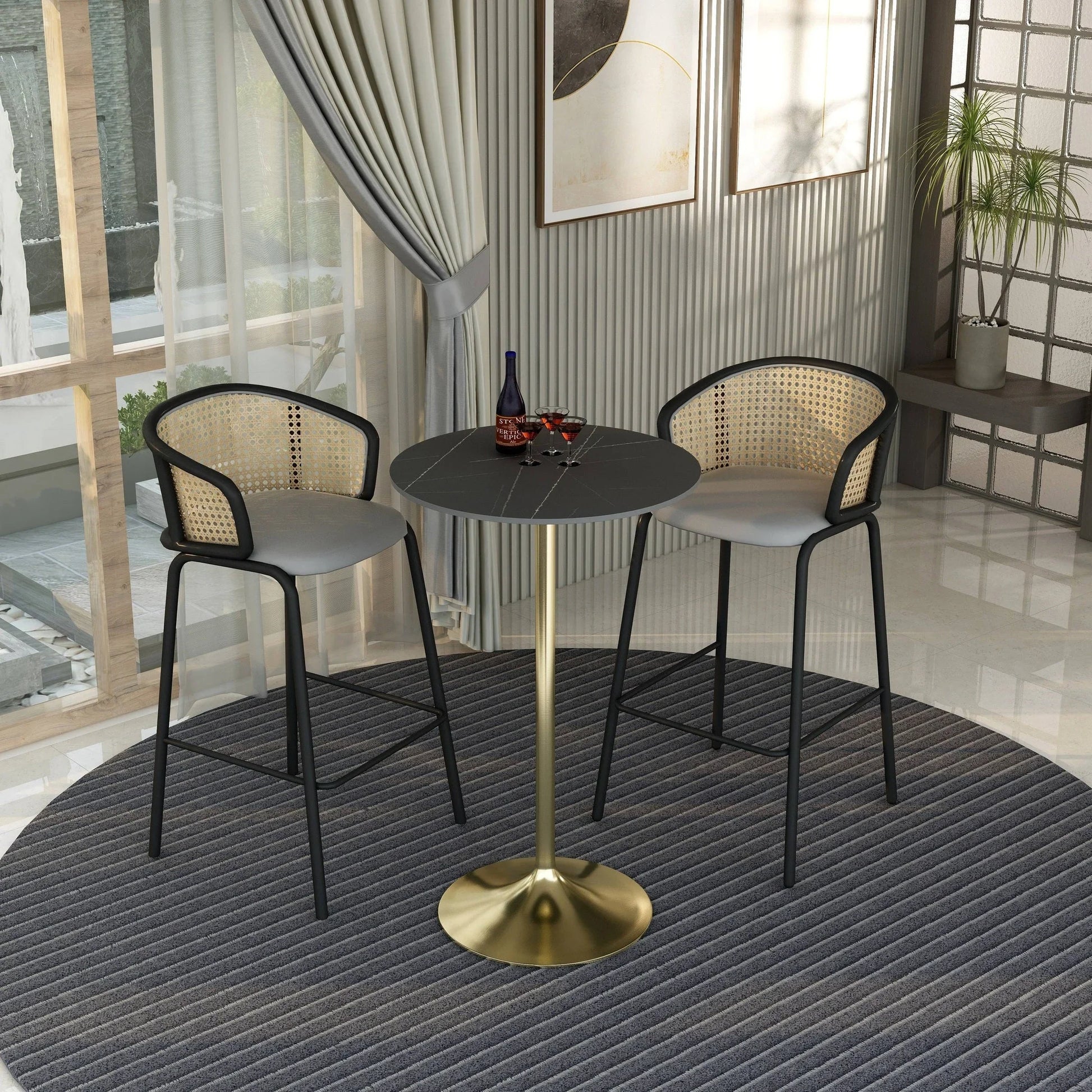Verve Bar Height Dining Table with 27" Round Sintered Stone Top and Gold Stainless Steel Base - Elax Furniture