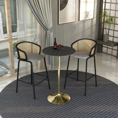 Verve Bar Height Dining Table with 27" Round Sintered Stone Top and Gold Stainless Steel Base - Elax Furniture