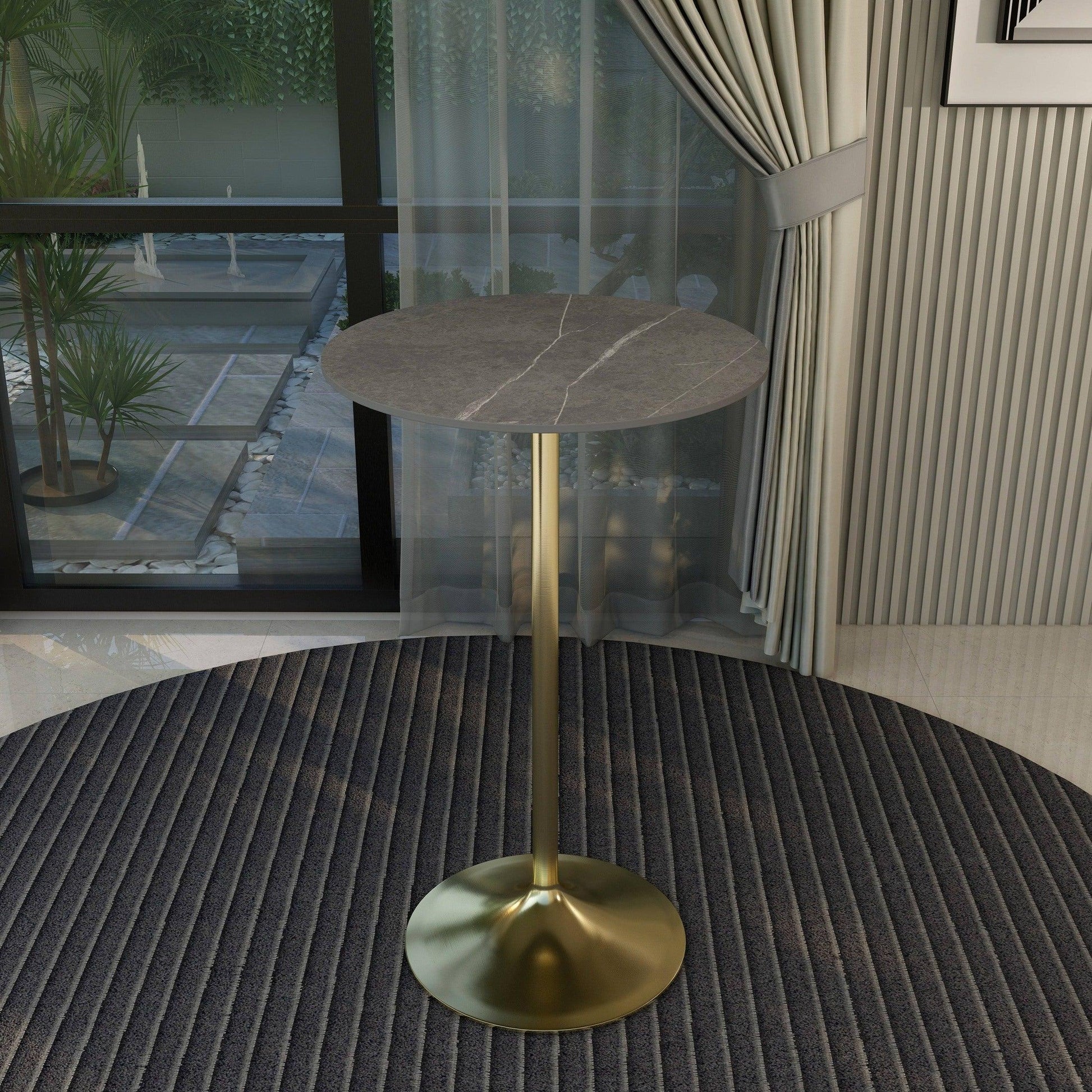 Verve Bar Height Dining Table with 27" Round Sintered Stone Top and Gold Stainless Steel Base - Elax Furniture
