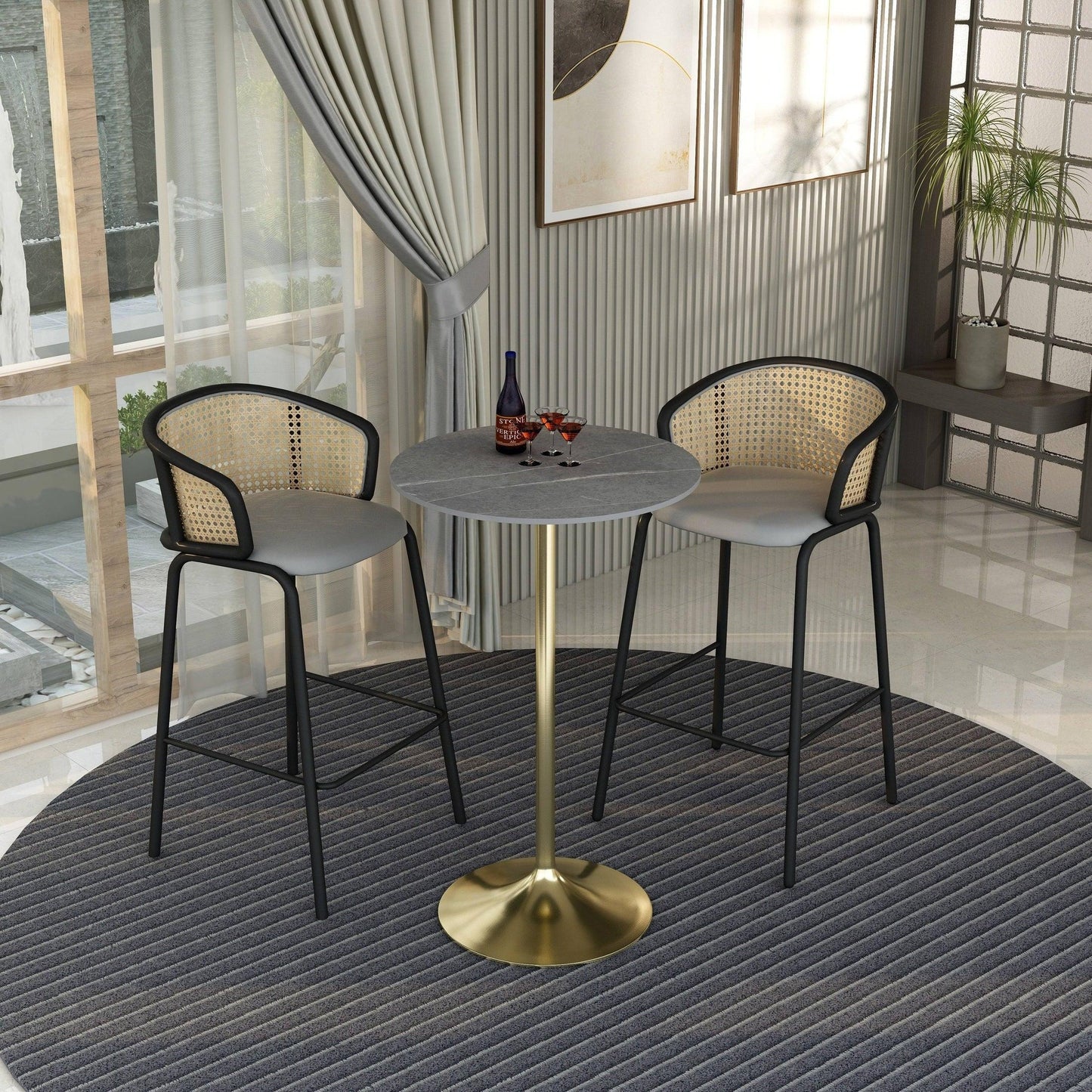 Verve Bar Height Dining Table with 27" Round Sintered Stone Top and Gold Stainless Steel Base - Elax Furniture