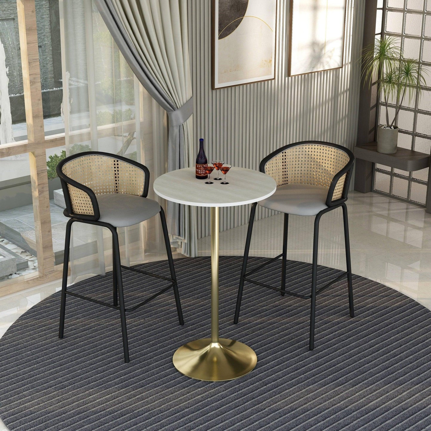 Verve Bar Height Dining Table with 27" Round MDF Top and Gold Stainless Steel Pedestal Base - Elax Furniture
