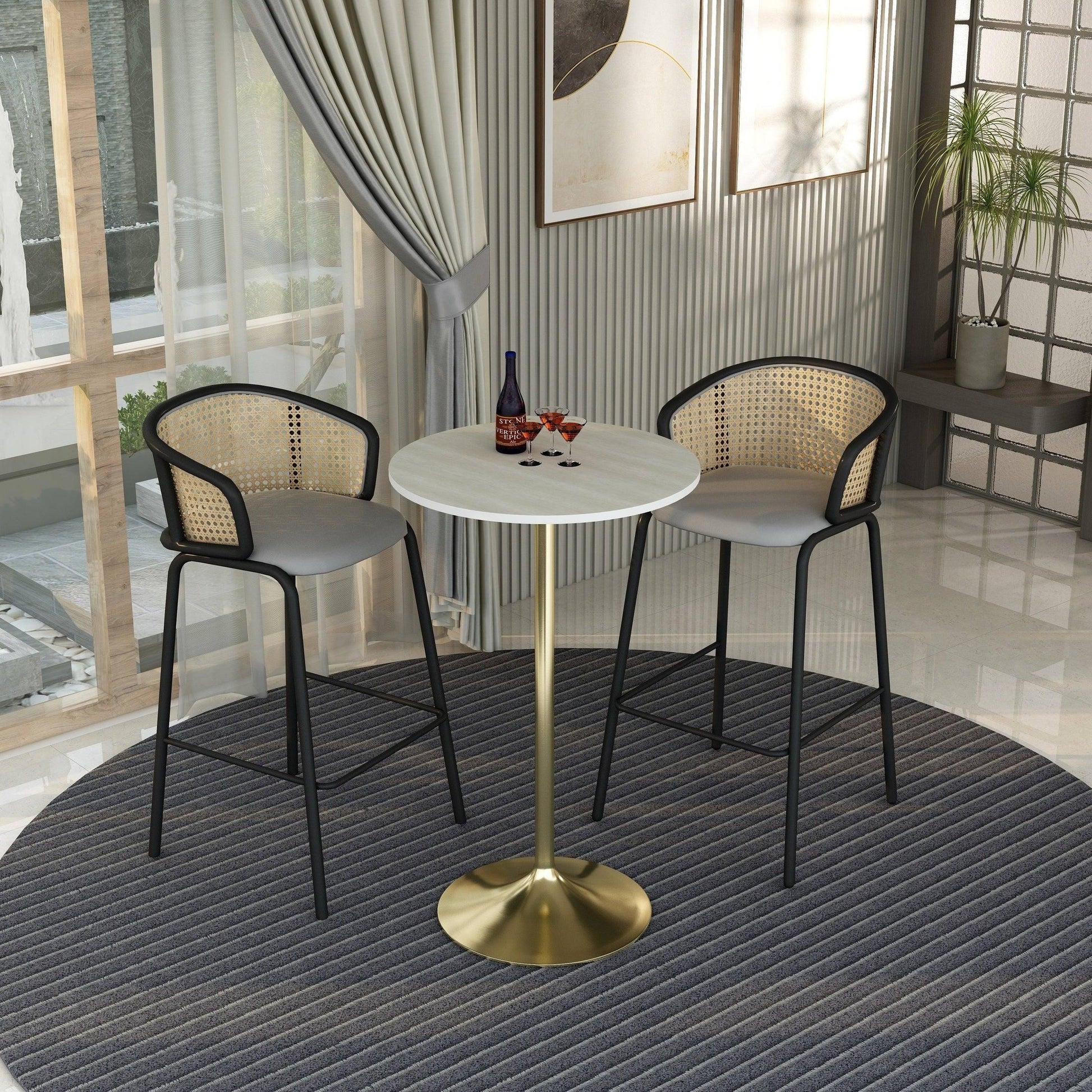 Verve Bar Height Dining Table with 27" Round MDF Top and Gold Stainless Steel Pedestal Base - Elax Furniture