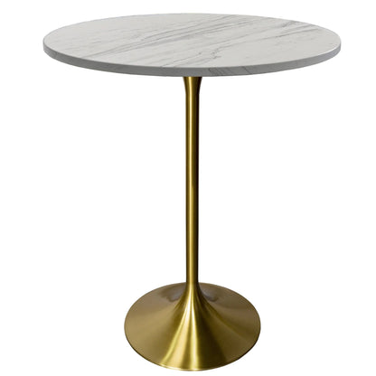 Verve Bar Height Dining Table with Round White Resin Top and Gold Stainless Steel Base - Elax Furniture