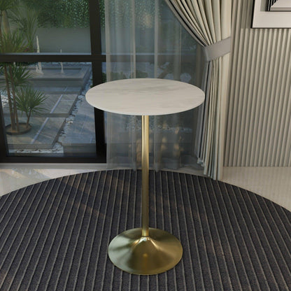 Verve Bar Height Dining Table with Round White Resin Top and Gold Stainless Steel Base - Elax Furniture