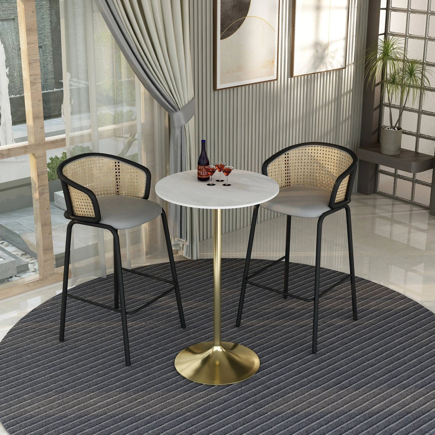 Verve Bar Height Dining Table with 27" Round Sintered Stone Top and Gold Stainless Steel Base - Elax Furniture