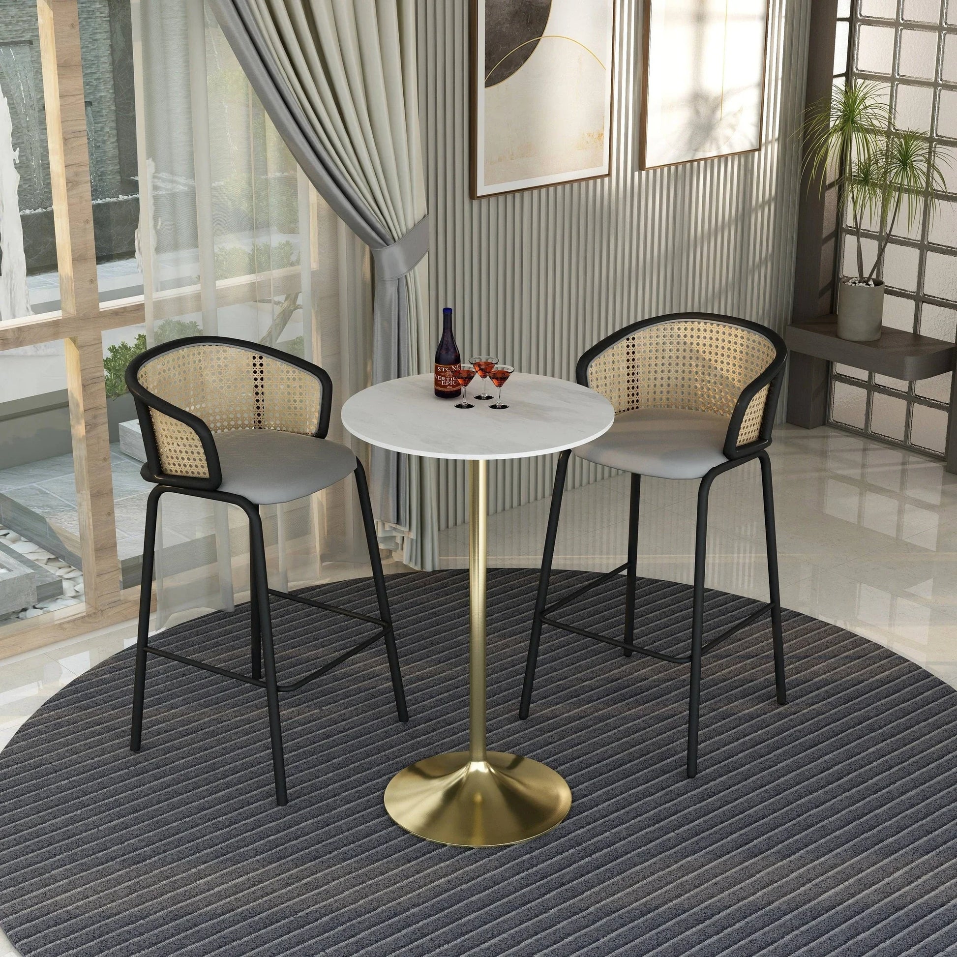 Verve Bar Height Dining Table with 27" Round Sintered Stone Top and Gold Stainless Steel Base - Elax Furniture