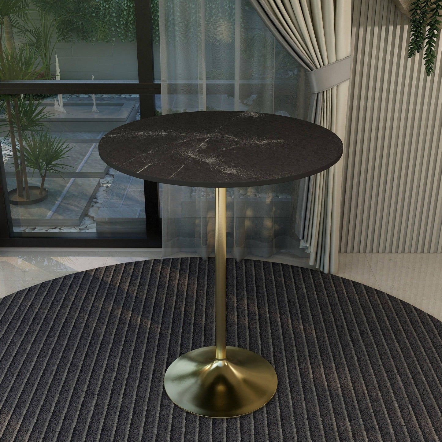 Verve Bar Height Dining Table with 36" Round MDF Top and Gold Stainless Steel Pedestal Base - Elax Furniture