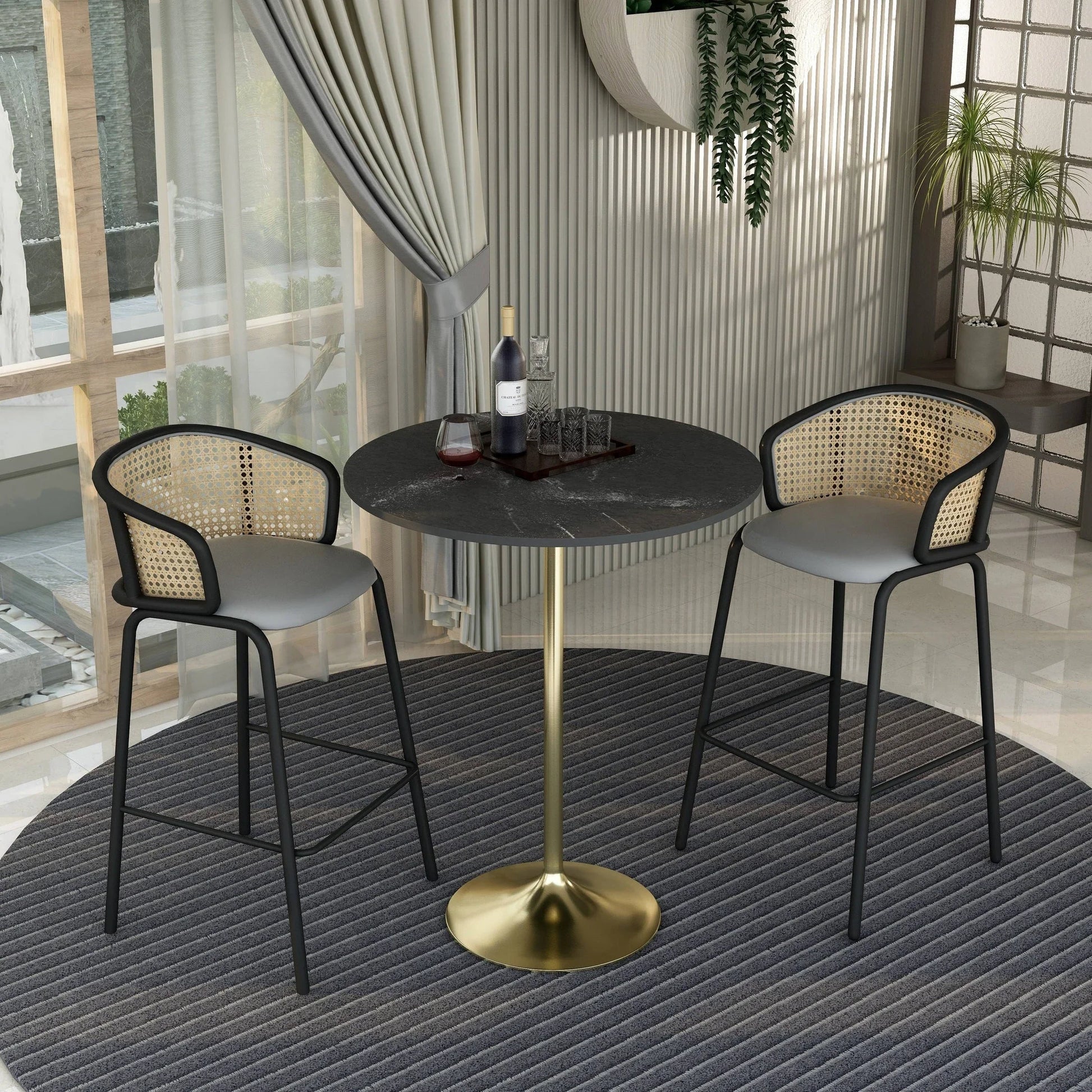 Verve Bar Height Dining Table with 36" Round MDF Top and Gold Stainless Steel Pedestal Base - Elax Furniture